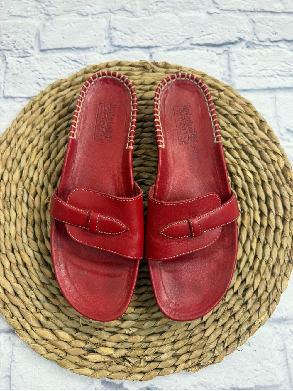 Timberland Red Leather Slide Sandals. Size 9.